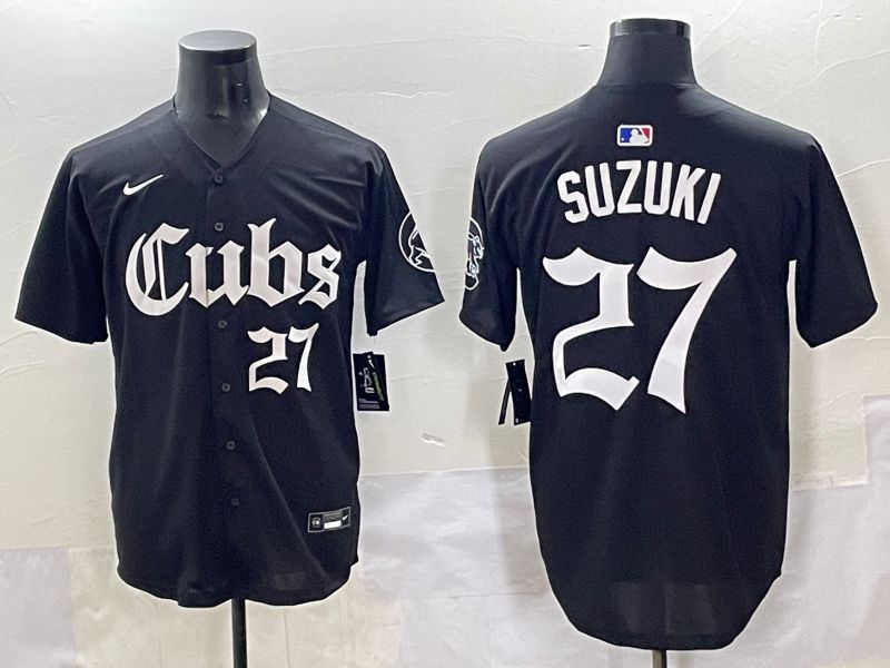 Men 2025 Chicago Cubs 27 Suzuki Black Five generations Joint Name Nike MLB Jersey style 8